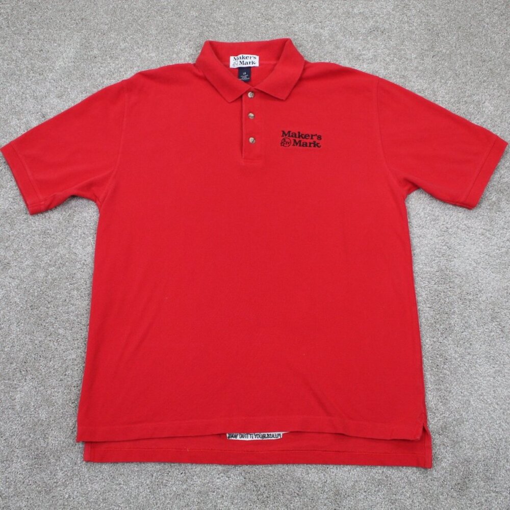 Makers Mark Polo Shirt mens Large Red Pique Combed Cotton Short‎ Sleeve Pullover